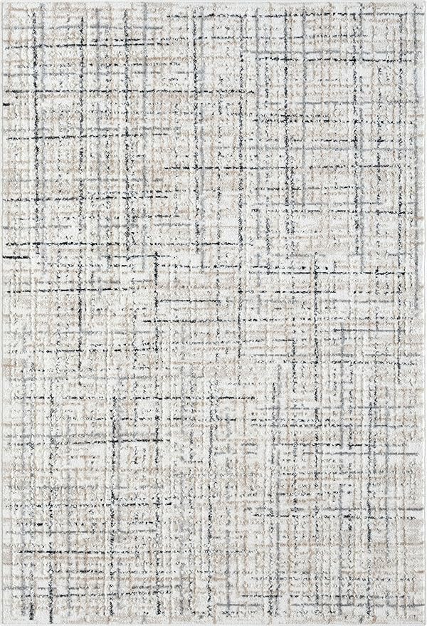 Abani Grey Area Rug for Living Room, Bedroom - Crosshatch Pattern- 4' x 6' -Durable & Easy to Clean