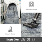 Washable Area Rug - 1/6" Thick Low-Pile - Stain & Water Resistant Non-Slip Backing - Pet & Child Friendly Vintage Speckled Design in Grey with Light Teal & White Accents (8' x 10')