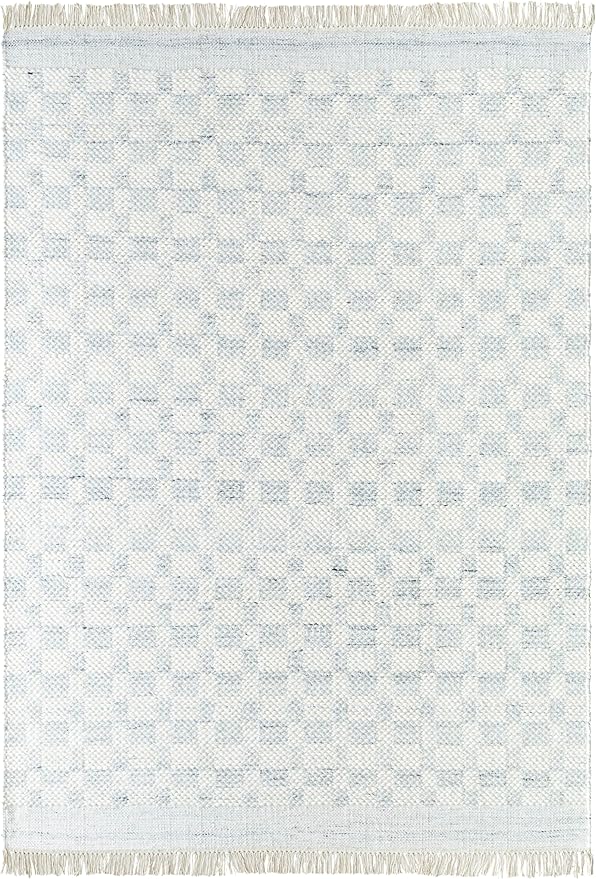 Mark&Day Wool Rugs, 2x3 Clinten Solid and Border Light Slate Checkered Rug, Cream Grey Carpet for Living Room, Bedroom or Kitchen (2' x 3')