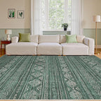 Nakagishi Green Rug Area Rugs 5x7: Washable Boho Large Neutral Modern Soft Farmhouse Rug Stain Resistant Indoor Floor Non-Slip Carpet for Women Home Enthusiasts Aged 25-45 - Bedroom Room Decor