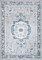 Bloom Rugs Washable Non-Slip 5' x 7' Rug - Pebble Gray/Blue Traditional Medallion Area Rug for Living Room, Bedroom, Dining Room, and Kitchen - Exact Size: 5' x 7'