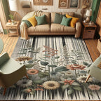 Ambesonne Botanical Decorative Rug, Nostalgic Garden Pattern with Flowers and Leaves on Retro Stripes, Quality Carpet for Bedroom Dorm and Living Room, 2' x 5', Sage Green and Salmon