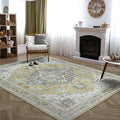Bloom Rugs Washable Non-Slip 9' x 12' Rug - Yellow Traditional Medallion Area Rug for Living Room, Bedroom, Dining Room, and Kitchen - Exact Size: 9' x 12'