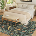 DUKINO 5x7 Rug, Washable Animal Living Room Rug with Non Slip Vintage Design, Soft Low Pile Large Carpet for Bedroom, Nursery, Dining Room, Farmhouse, Playroom, Black