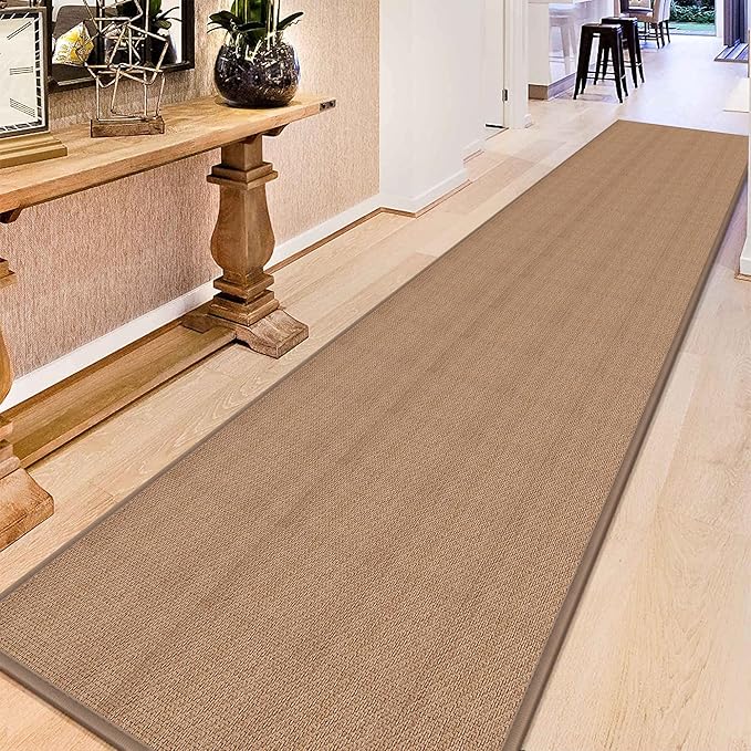Rubber Runner Rug for Hallways Non Slip, Low Pile Long Laundry Room Mat Hall Jute Rug Runner Carpet Non Skid
