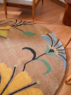 Rugsotic Carpets Hand Tufted Wool ECO-Friendly Area Rugs - 6'x6', Round Shape, Camel, Floral Modern Design, High Pile Thick Handmade Anti Skid Area Rugs for Living Room, Bed Room (K00219)