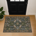 Washable Dark Vintage Floral Rugs for Entryway - Small 2x3 Washable Rug for Kitchen Bathroom Door Mat Indoor Entrance with Bird & Botanical Pattern, Brown Earthy Tones, Non Slip Low Pile