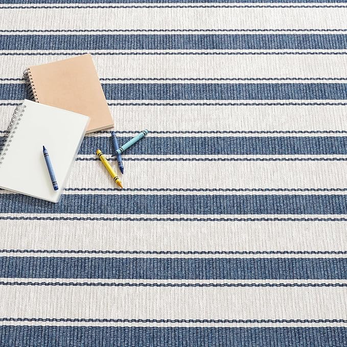 Dash & Albert Awning Stripe Blue Machine Washable Rug, 3 X 5 Feet, Blue Stripe Pattern