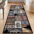 Rustic Country Woodland Rug, 2x8ft, Bohemian Forest Woodland Animal Bear Wolf Multicolor Country Rug, Southwestern Native American Hunting Hallway Carpet, Washable Fade Resistant Throw Rug