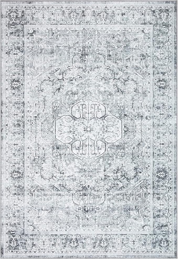 Bloom Rugs Washable Non-Slip 9' x 12' Rug - Gray/Charcoal Traditional Medallion Area Rug for Living Room, Bedroom, Dining Room, and Kitchen - Exact Size: 9' x 12'