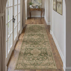 HUGEAR 2x10 Runner Rug Hallway Machine Washable Retro Green Vintage Floral Low Pile Carpet Distressed Long Throw Rug Bedroom Office Bathroom Kitchen Laundry Non Slip Soft Lightweight