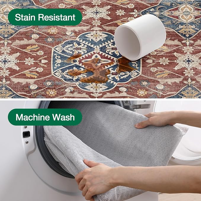 LUMI Washable Area Rug 5x8 for Living Room, Ultra Soft Stain Resistant Carpet with Non Slip Rubber Backing, Non-Shedding Low Pile Rugs for Bedroom, Dining Room, Indoor, Office