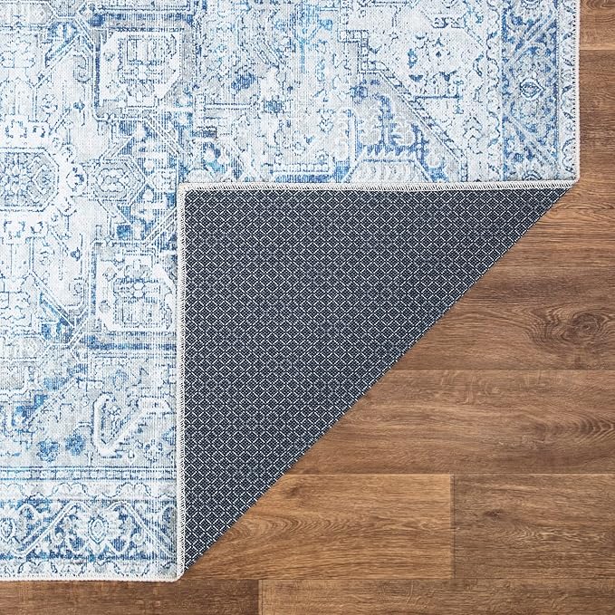 Bloom Rugs Washable Non-Slip 10x14 Rug - Blue/Gray Traditional Oriental Area Rug for Living Room, Bedroom, Dining Room, and Kitchen - Exact Size: 10' x 14'