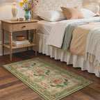 Bavni 3x5 Area Rugs, Floral Machine Washable Rugs for Living Room, Dinning Room, Bedroom, Non Slip Aesthetic Vintage Low Pile Durable Lightweight Farmhouse Rug, Sage Green & Burnt Orange