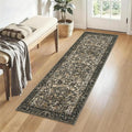 Washable Runner Rug 2x6: Vintage Boho Floral Carpet Runners for Hallway Entryway Non-Slip - Soft Botanical Low Pile Thin Mat for Kitchen Bathroom Bedroom Laundry Floor Decor - Dark Brown