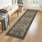 Washable Runner Rug 2x6: Vintage Boho Floral Carpet Runners for Hallway Entryway Non-Slip - Soft Botanical Low Pile Thin Mat for Kitchen Bathroom Bedroom Laundry Floor Decor - Dark Brown