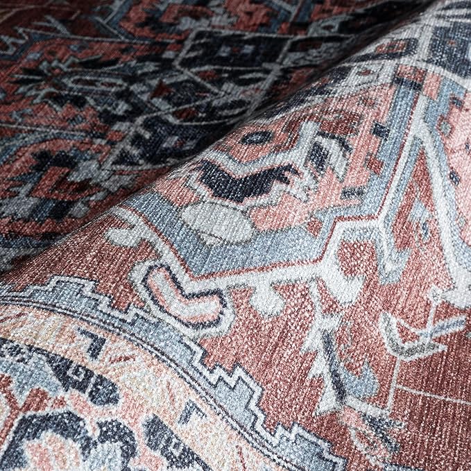 Fame Rugs Turkish Rug. Washable Vintage Oriental Antique Inspired Traditional Doormat Small Modern Area Rugs Luxury Entryway Entry Bedroom Bathroom Kitchen (401TB, 2'5 x 6'9)