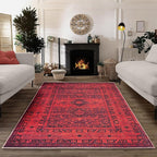Bloom Rugs Washable Non-Slip 3' x 5' Rug - Red Traditional Bordered Area Rug for Living Room, Bedroom, Dining Room, and Kitchen - Exact Size: 3' x 5'