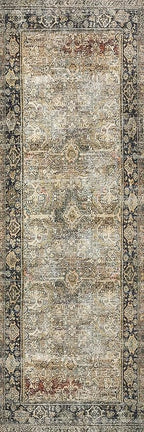 Loloi Layla Collection LAY-03 Olive/Charcoal 2'-6" x 7'-6" .13" Thick Runner Rug, Soft, Durable, Vintage Inspired, Distressed, Low Pile, Non-Shedding, Easy Clean, Printed, Living Room Rug