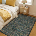 DUKINO 4x6 Rugs for Living Room, Lightweight Non Slip Washable Rug with Low Pile Design, Vintage Floral Non-Shedding Soft Carpet for Living Room, Bedroom, Farmhouse, Office, Bathroom, Blue