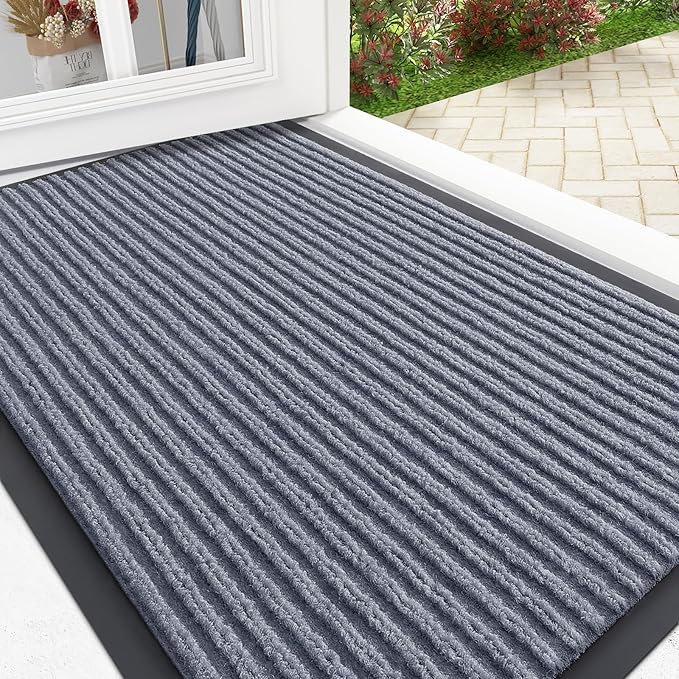 OLANLY Front Door Mat Indoor Outdoor Entrance, Waterproof Heavy Duty Doormat, Fade Resistant, Low Profile, Easy Clean Patio Porch Welcome Floor Mats for Entry, 33x21, Ash Grey