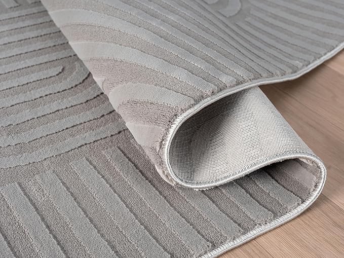 Annabel Modern Geometric Area Rug for Living Room, 5x7 Contemporary Arched and Linear Gray Rug, High-Low Pile Stain Resistant Carpet for Bedroom, Dining Room or Kitchen (5' x 7', Gray)