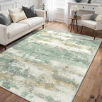 GENIMO 4x6 Rug for Entryway Washable Area Rug, Modern Abstract Small Rugs for Entrance Living Room, Bedroom Beside Rugs, Non-Slip Low Pile Lightweight Soft Carpet, Light Green