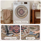 Tangsoo 2x6 Washable Runner Rug for Hallways, Non Slip Vintage Runner Rug, Soft Boho Low Pile Long Rug Runner, Carpet Runners for Kitchen Bedroom Entryway Bathroom Living Room Beige/Red