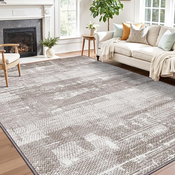 LUMI Washable Area Rug 8x10 for Living Room, Ultra Soft Stain Resistant Carpet with Non Slip Rubber Backing, Non-Shedding Low Pile Rugs for Bedroom, Dining Room, Indoor, Office