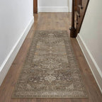 2x6 Brown Washable Vintage Runner Rug for Living Room Bedroom Non Slip Distressed Traditional Soft Runner Rug Low Pile Lightweight Floral Runner Kitchen Hallway Entrance