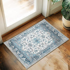 XWZO Entryway Area Rug 2x3ft — Soft Vintage Low Pile Door Floor Mat with Non Slip Backing for Bedroom Bathroom Kitchen Laundry, Spill Resistant Washable Small Indoor Carpet for Doorway Entrance, Blue