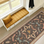 2'6"x8' 8ft Long Hallway Runner Rug, Stain Resistant Non-Slip Kitchen Floor Mats, Boho Front Door Rug Indoor Entrance, Whimsical Insect Moth Décor, Low Pile & Soft (Orange and Brown)