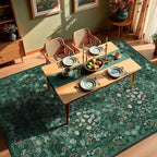 Green Floral 8x10 Living Room Area Rug, Washable Vintage Distressed Rug for Bedroom, Dining Room Under Kitchen Table, Large Low Pile Non Slip Carpet - Soft Boho Botanical Accent Mat