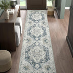 jinchan Kelda Runner Rug 3x10 Washable Rug Soft Hallway Runner Indoor Vintage Print Floor Cover Retro Distressed Lightweight Non-Slip Thin Carpet for Bathroom Kitchen Living Room Bedroom Grey