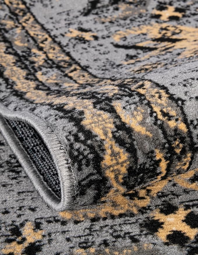 Unique Loom Taftan Collection Border Geometric Tribal Inspired Design Area Rug (6' 0 x 9' 0 Rectangular, Gray/ Black)