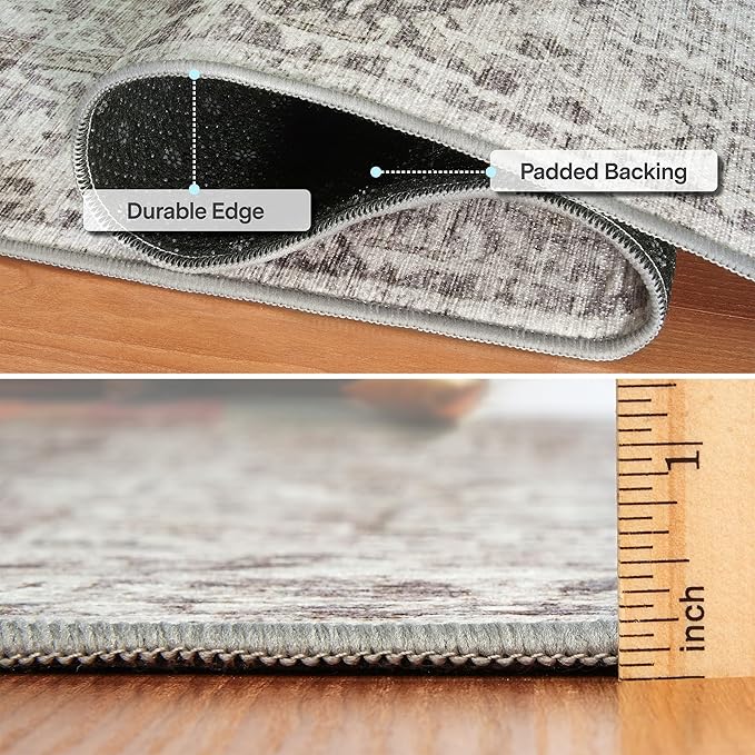 ReaLife Rugs Machine Washable Area Rug - Living Room Bedroom Bathroom Kitchen Entryway Office - Padded Crease Free Stain Resistant Premium - Boho Farmhouse Vintage- Lyle- Beige Ivory- 2'x 3'