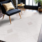 CAMILSON Micro Loop Rug 5x7 Modern Luxury Geometric Diamond Trellis Area Rugs Soft High and Low Pile Stain Resistant Easy-Cleaning Non-Shedding for Living Room Office Indoor Carpet (5 x 7 White-Beige)
