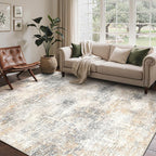 Bavni 9x12 Area Rugs Machine Washable Rug for Living Room, Modern Printed Rug Indoor Soft Area Rug for Bedroom Dining Room, Ultra-Thin Low Pile Carpet with Non Slip Rubber Backing, Beige Gray
