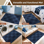 COSY HOMEER Plaid Door Mat 20" x 32",Dirt Trapper Entryway Rugs,Non-Slip Washable Farmhouse Doormat,Low Profile Welcome Mats for Paws Navy Blue