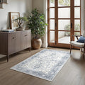 Bavni 3x5 Area Rug for Living Room Bedroom, Washable Boho Print Vintage Aesthetic Rug, Ultra-Thin Low Pile Rugs for Entryway Playroom with Non Slip Backing, Light Blue