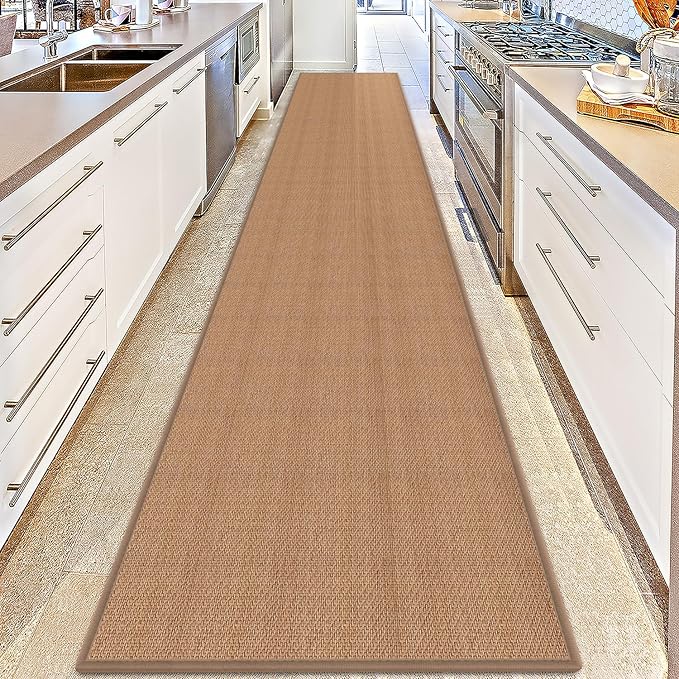 Rubber Runner Rug for Hallways Non Slip, Low Pile Long Laundry Room Mat Hall Jute Rug Runner Carpet Non Skid