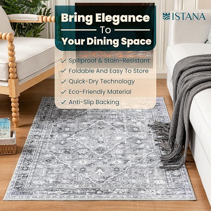 Istana 3x5 Area Rug - Grey Modern Rugs for Living Room 3x5 - Foldable Rugs for Bedroom/Living Room Rug - Stain Resistant Washable Rug - Eco-Friendly Small Area Rugs