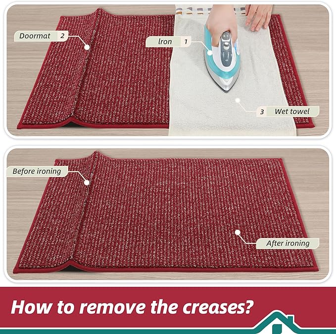 BEQHAUSE Dirt Trapper Door Mat 24" x 60", Non-Slip Washable Doormats Entrance Mat, Dirt Resistant and Absorbent Welcome Mat, Low Profile Floor Mats for Front Back Door and Entryway, Red