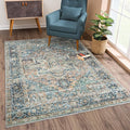 Bloom Rugs Washable Non-Slip 2x3 Rug - Blue Green/Tangerine Traditional Oriental Area Rug for Living Room, Bedroom, Dining Room, and Kitchen - Exact Size: 2' x 3'