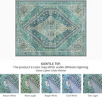 Bavni Runner Rug 2x10 Kitchen Rugs for Hallways Entryway, Washable Vintage Print Carpet, Ultra-Thin Chenille Low Pile Lightweight Rug with Non Slip Backing, Blue/Green