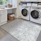 4x6 Area Rug Washable Vintage Entryway Living Room Carpet Indoor Office Non Slip Grey Entrance Distressed Low Pile Retro Accent Throw Rug for Dining Room Bathroom Bedroom Laundry