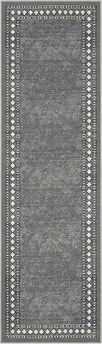 Antep Rugs Alfombras Modern Bordered 2x7 Non-Skid (Non-Slip) Low Profile Pile Rubber Backing Indoor Area Runner Rugs (Gray, 2' x 7')