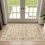 2x3 Entryway Rug Beige Washable Vintage Rugs for Entryway Kitchen Low Pile Non-Slip Door Mat Traditional Distressed Small Throw Area Rugs for Kitchen Entrance Bathroom Beige