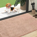 OLANLY Dog Door Mat for Muddy Paws 47x32, Absorbs Moisture and Dirt, Absorbent Non-Slip Washable Doormat, Quick Dry Chenille Mud Mat for Dogs, Entry Indoor Entryway Carpet for Inside Floor, Peach