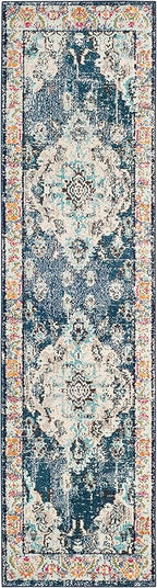 SAFAVIEH Monaco Collection Runner Rug - 2'2" x 14', Navy & Light Blue, Boho Chic Medallion Distressed Design, Non-Shedding & Easy Care, Ideal for High Traffic Areas in Living Room, Bedroom (MNC243N)